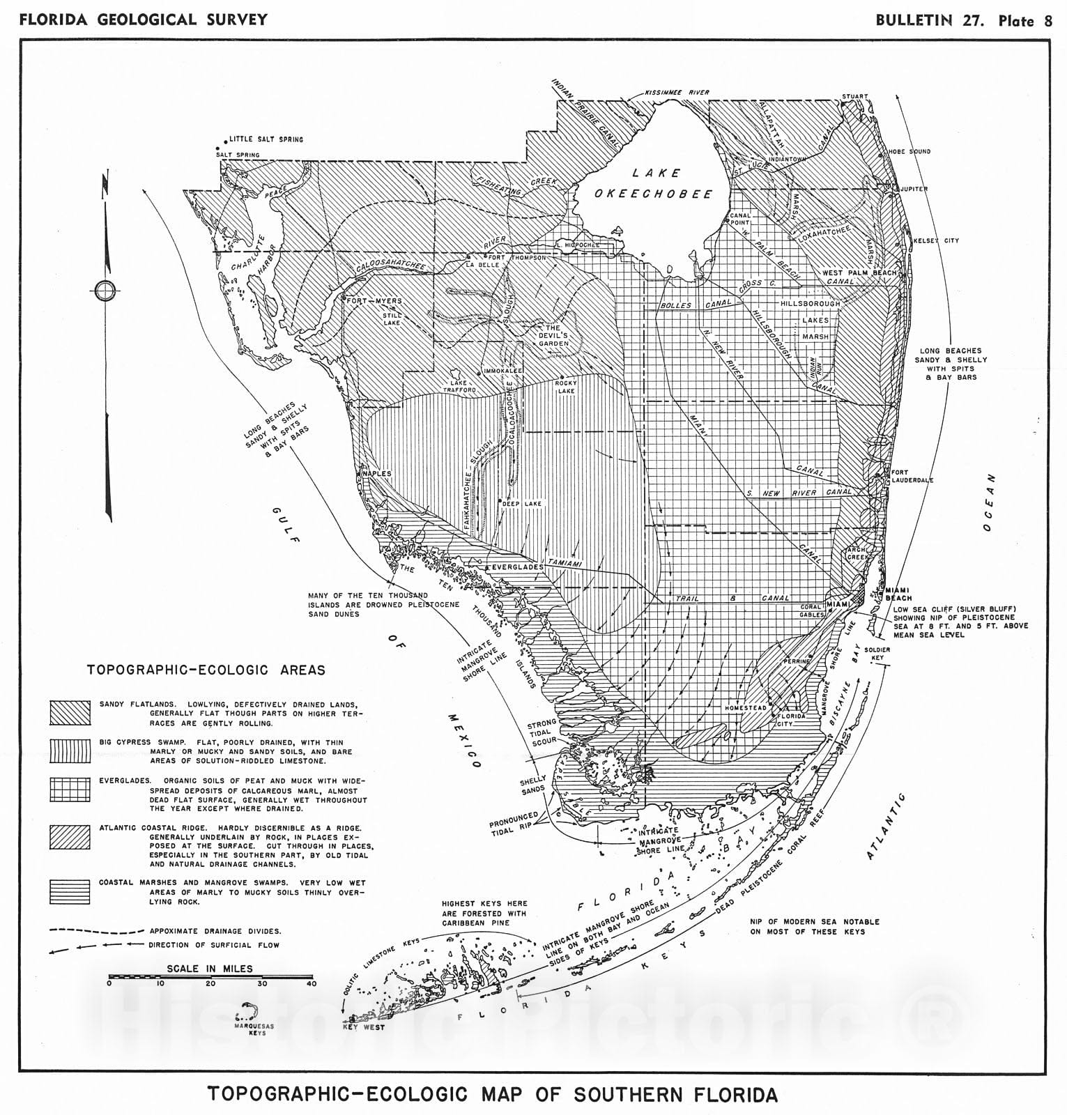 Historic Map : 1944 Topographic-Ecologic Map of Southern Florida  : Vintage Wall Art
