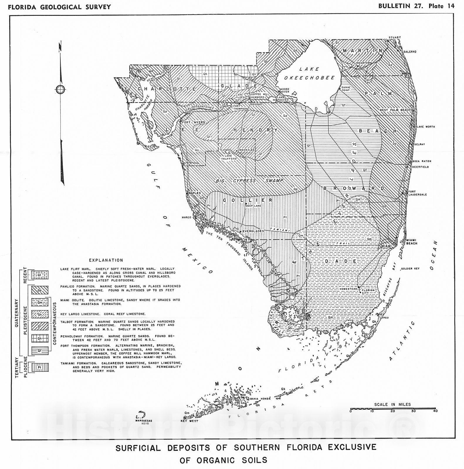 Historic Map : 1944 Surficial Deposits of Southern Florida Exclusive of Organic Soils : Vintage Wall Art