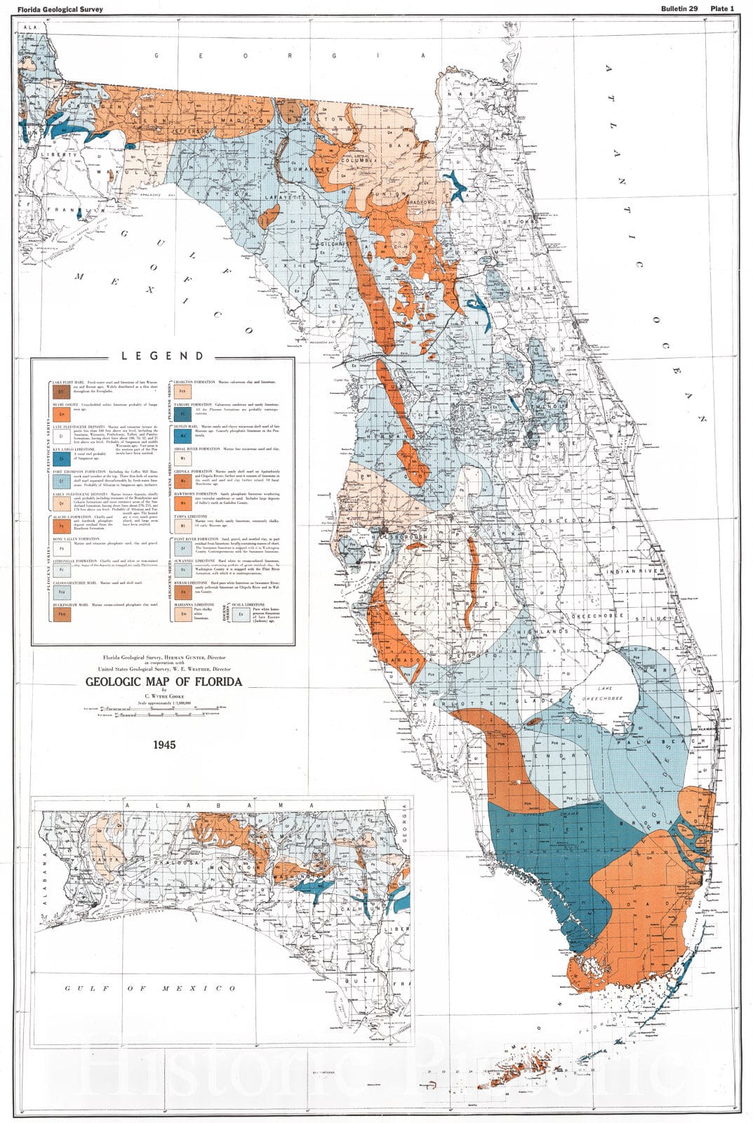 Historic Map : 1945 Geologic Map of Florida : Vintage Wall Art