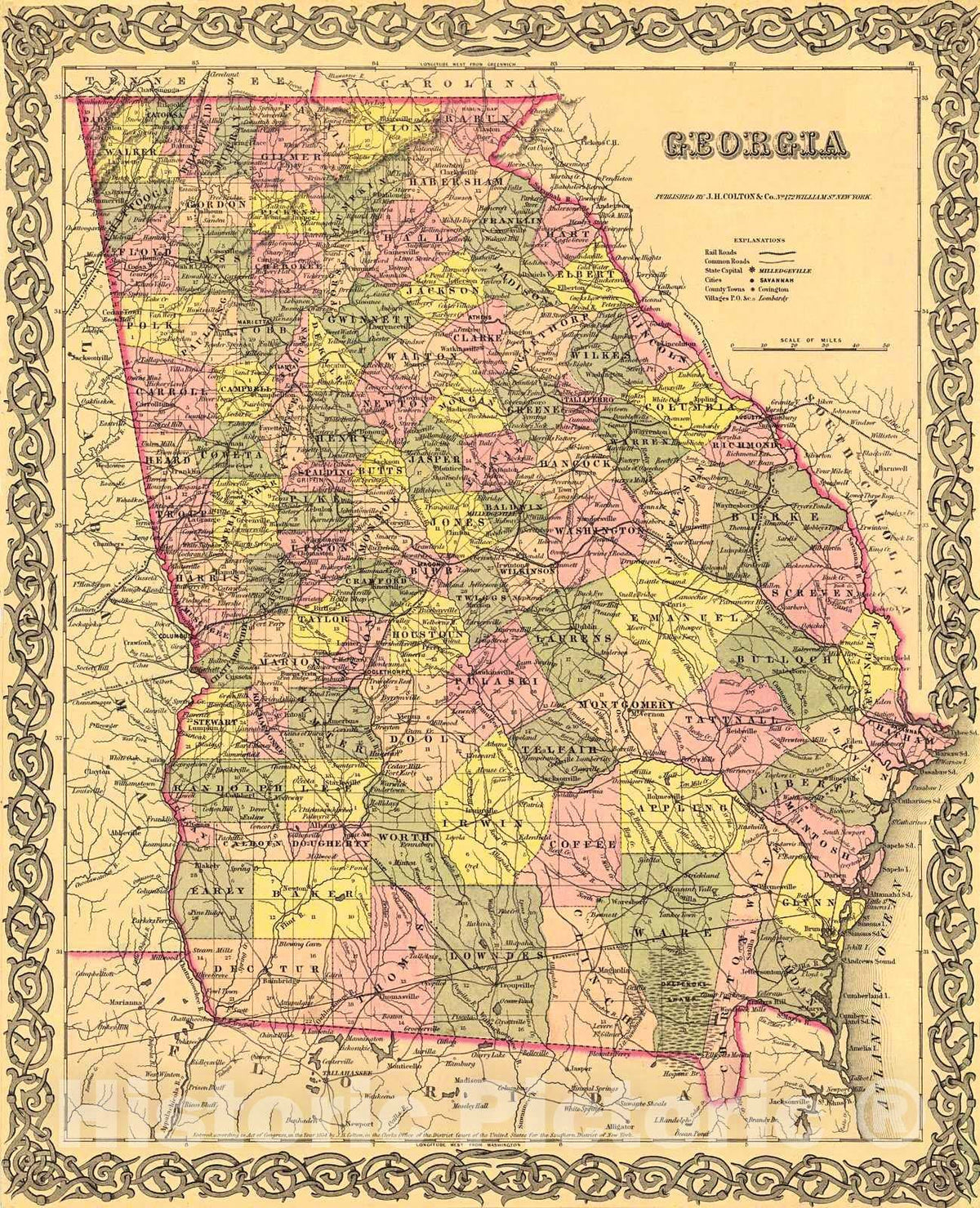 Historic Map : 1854 Georgia : Vintage Wall Art