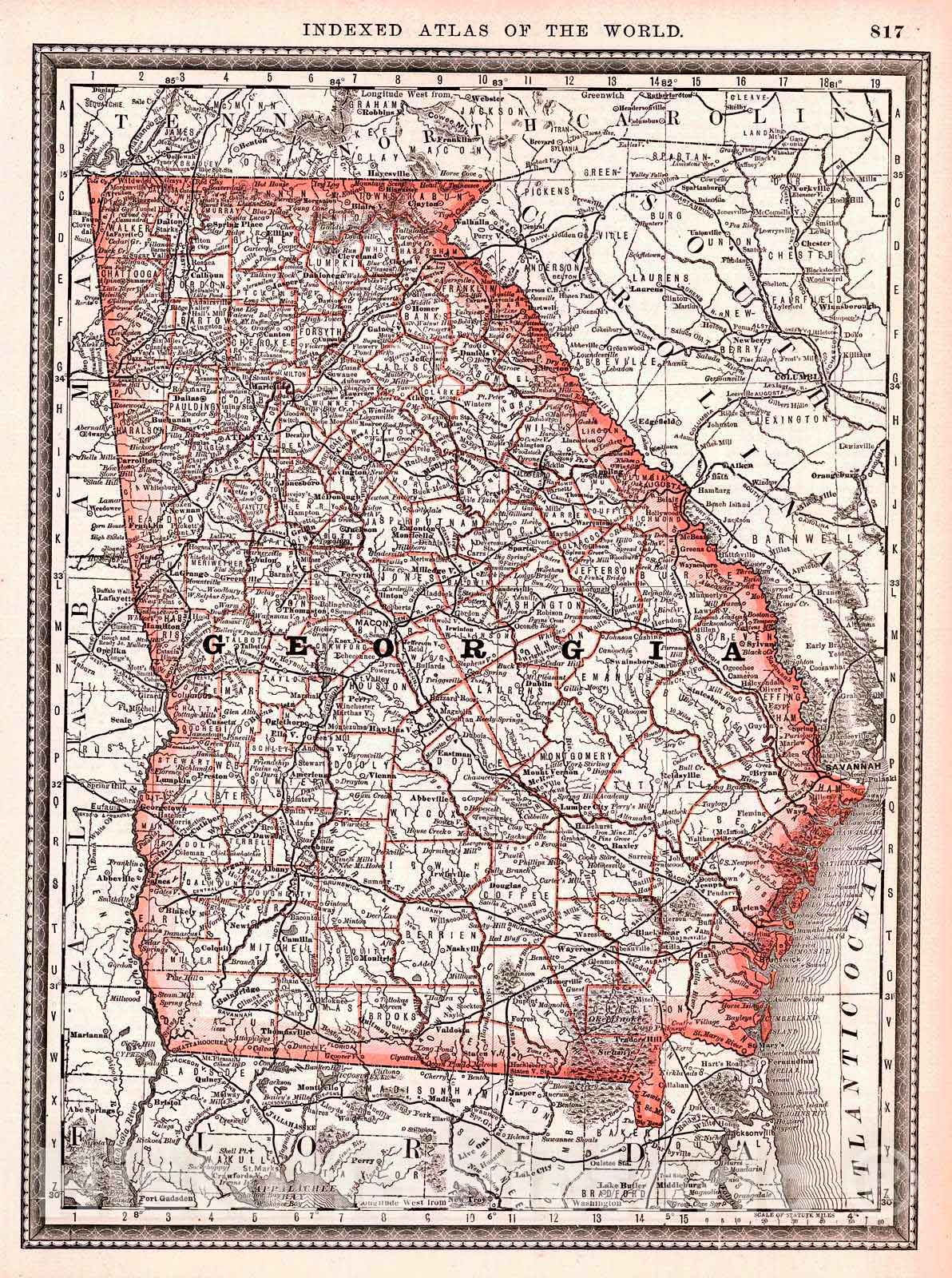 Historic Map : 1884 Georgia : Vintage Wall Art
