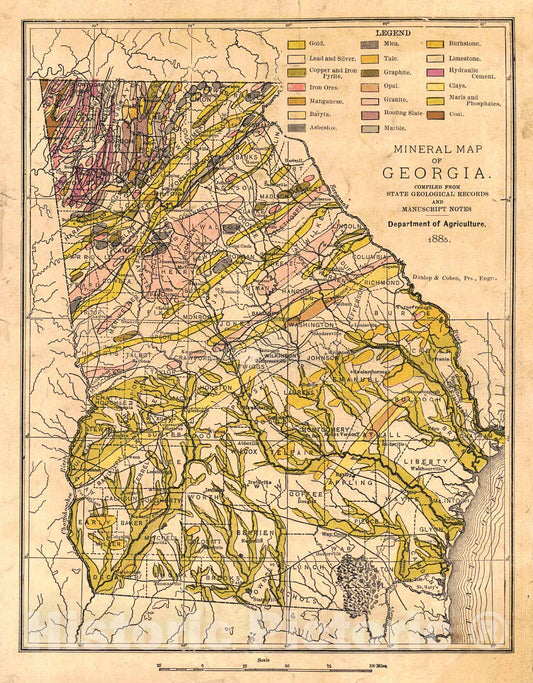 Historic Map : 1885 Mineral Map of Georgia : Vintage Wall Art