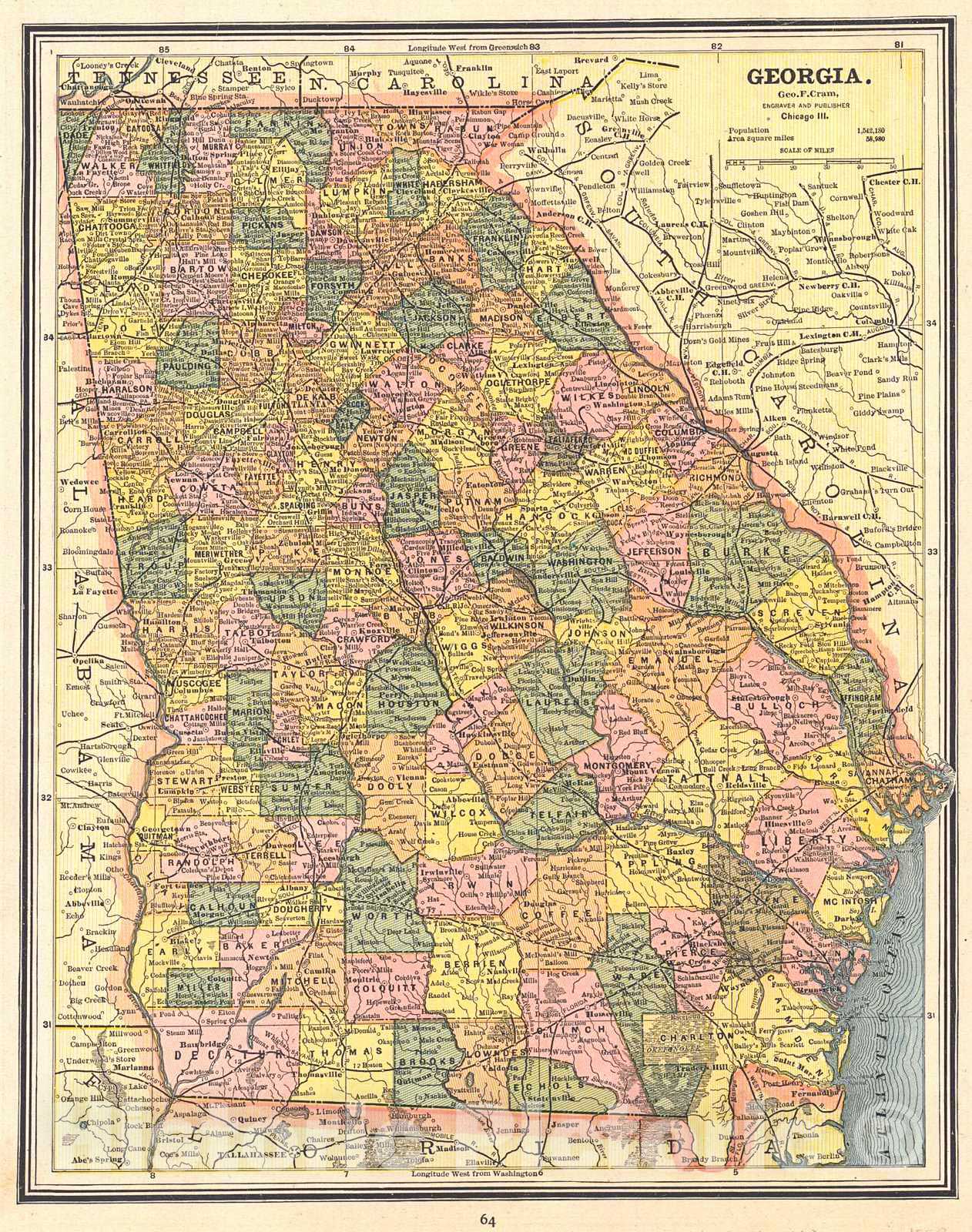 Historic Map : 1887 Georgia : Vintage Wall Art
