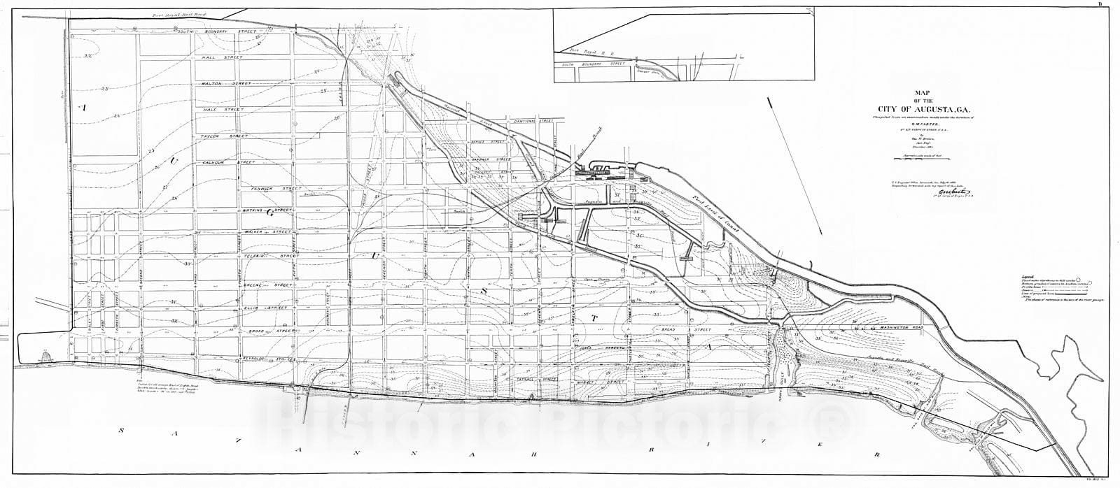 Historic Map : 1889 Map of the City of Augusta, Georgia : Vintage Wall Art