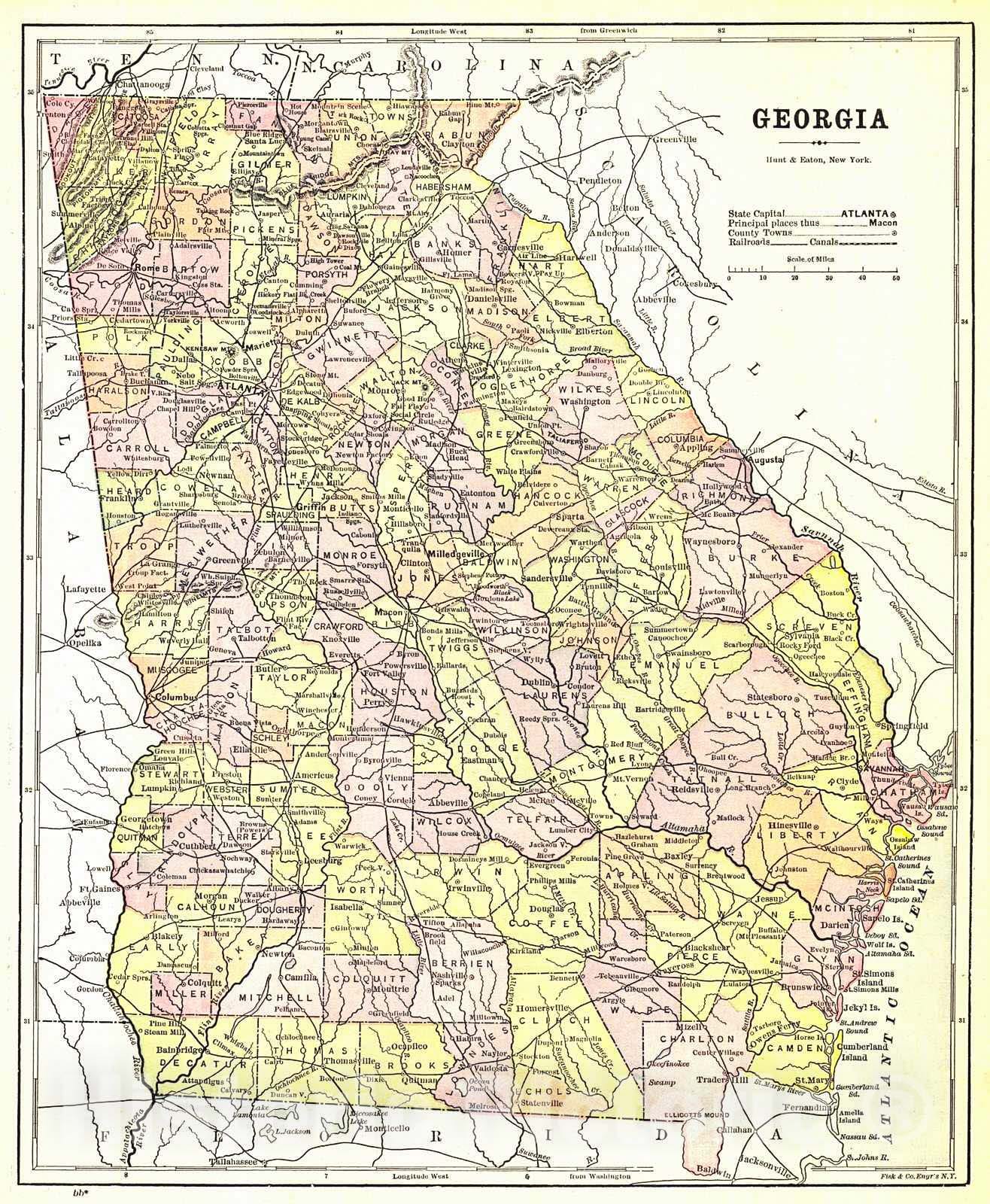 Historic Map : 1892 Georgia : Vintage Wall Art