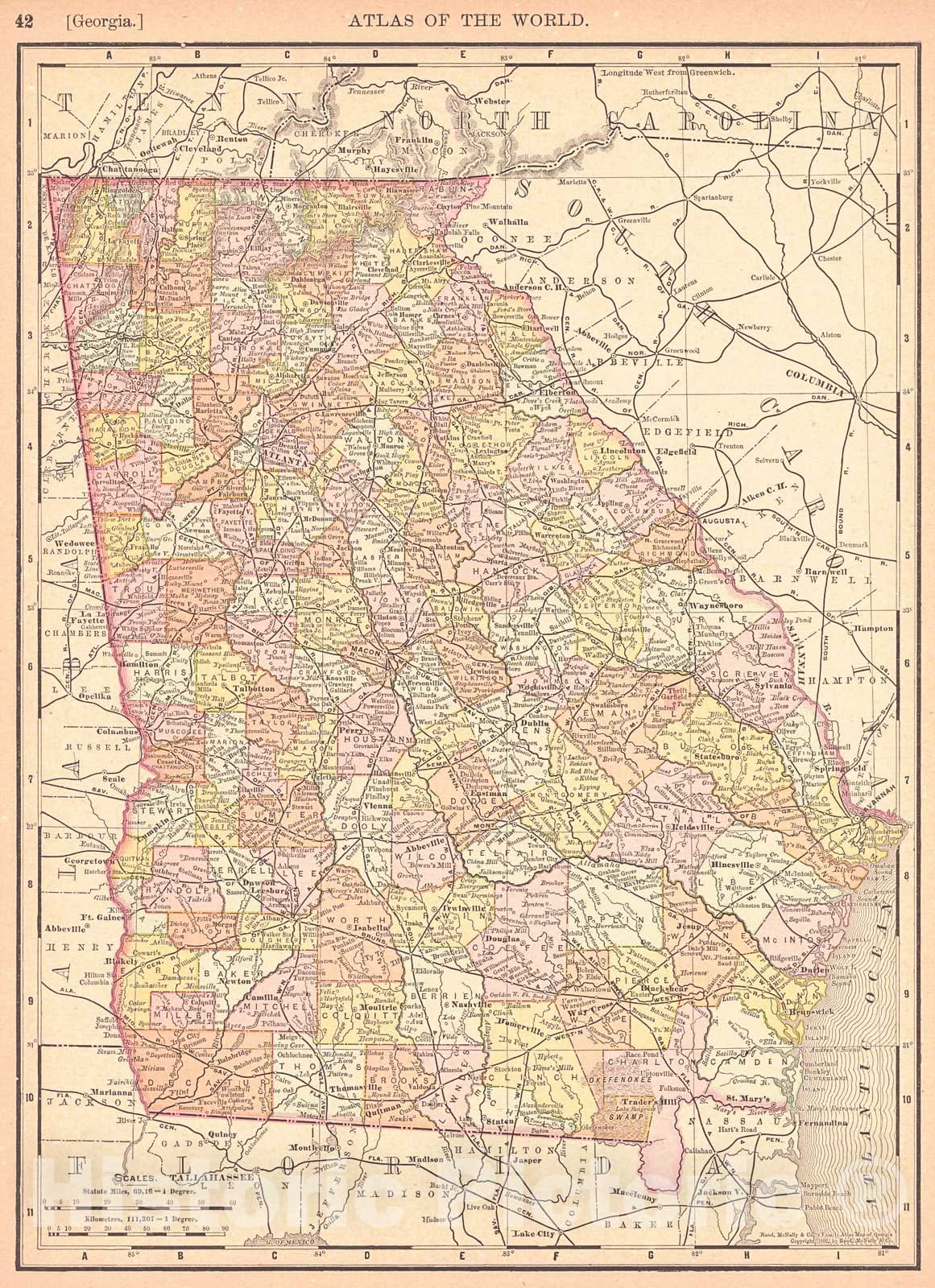 Historic Map : 1893 Georgia : Vintage Wall Art