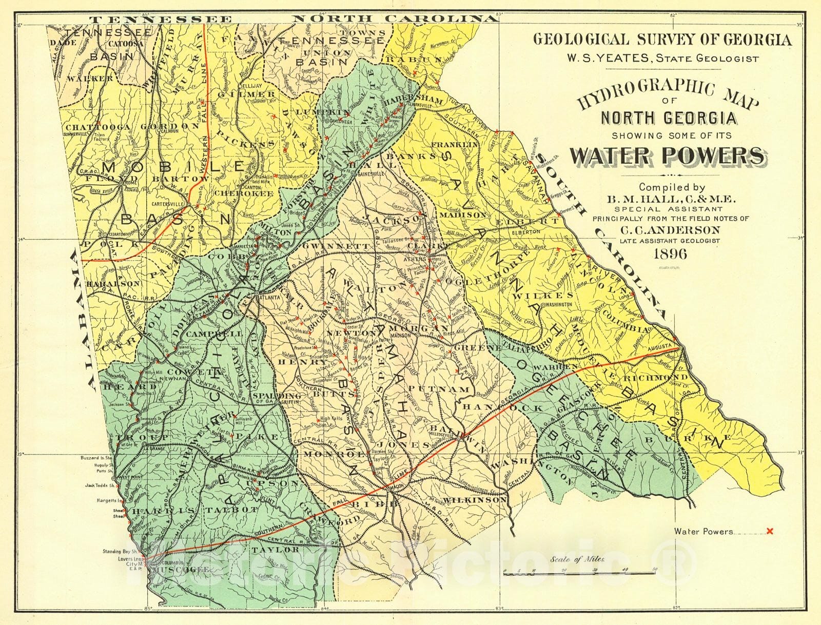 Historic Map : 1896 Hydrographic Map of North Georgia : Vintage Wall Art