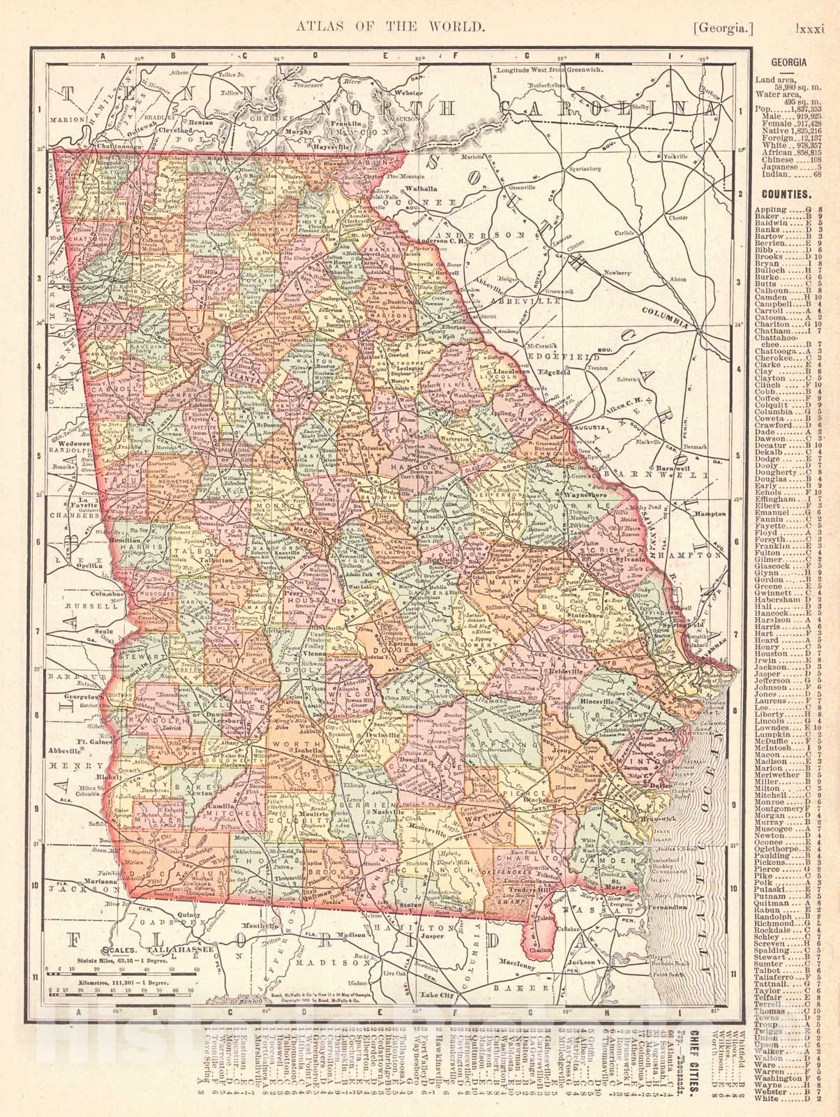 Historic Map : 1898 Georgia : Vintage Wall Art