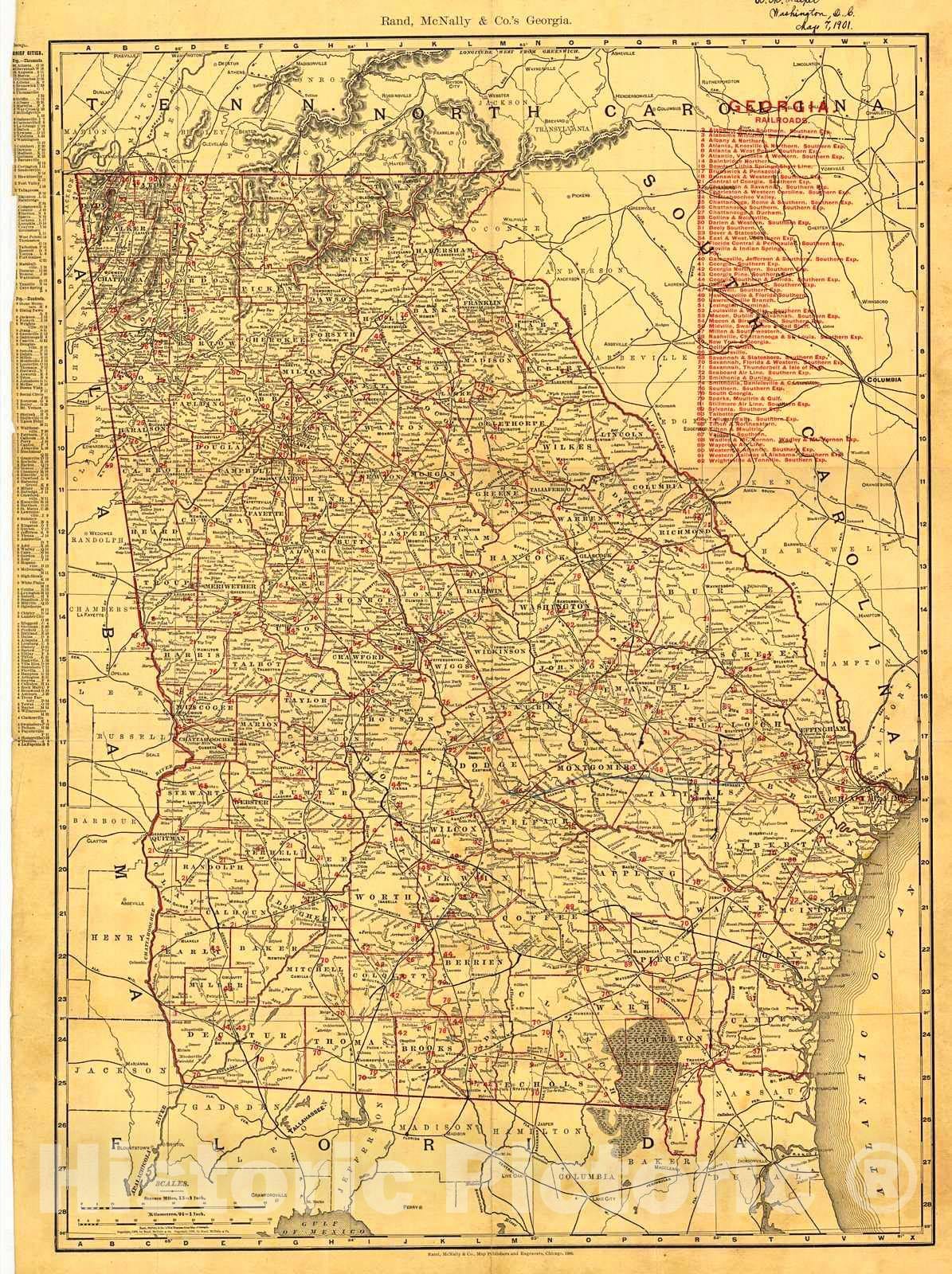 Historic Map : 1900 Georgia Railroads : Vintage Wall Art