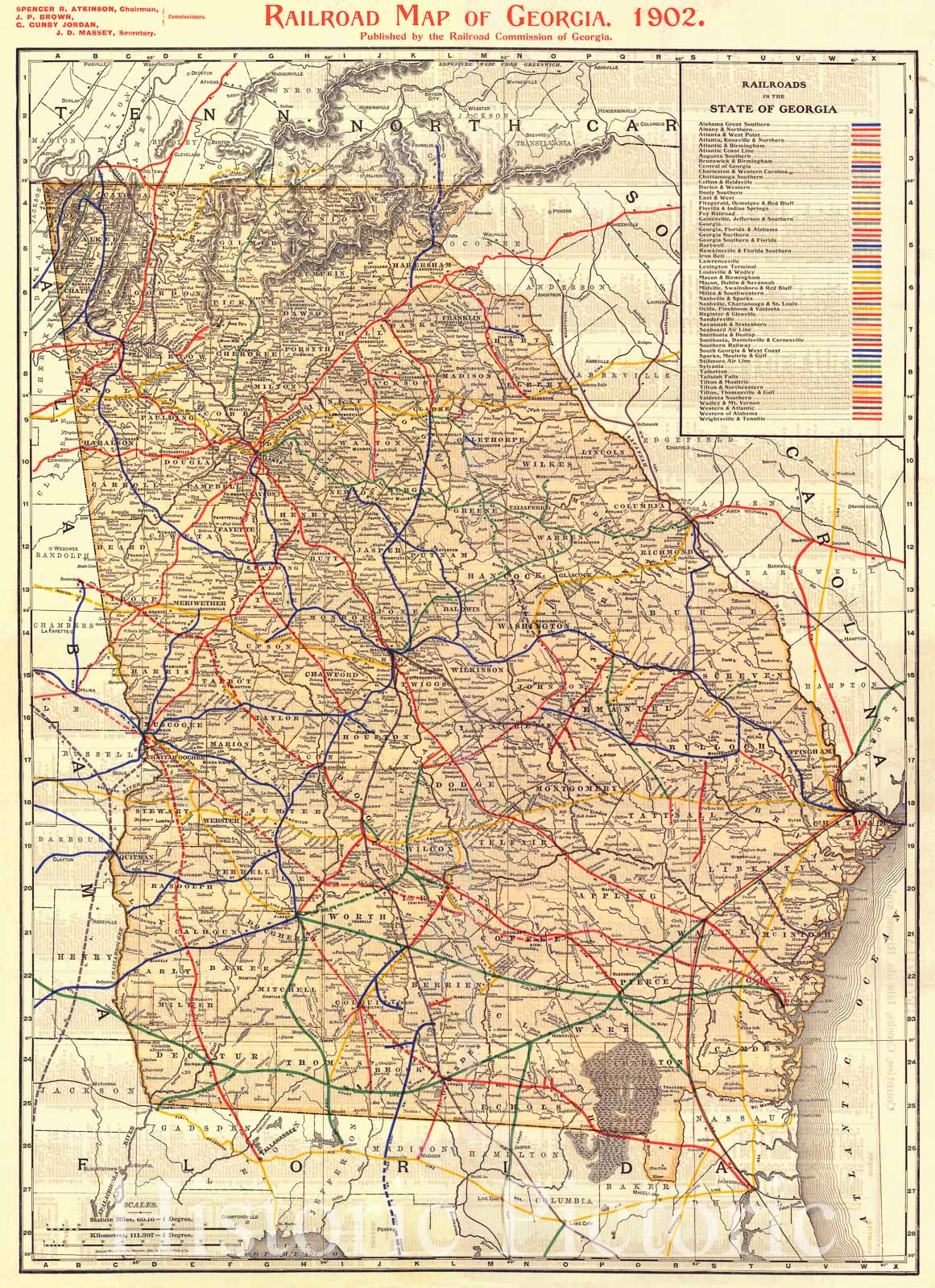 Historic Map : 1902 Railroad Map of Georgia : Vintage Wall Art