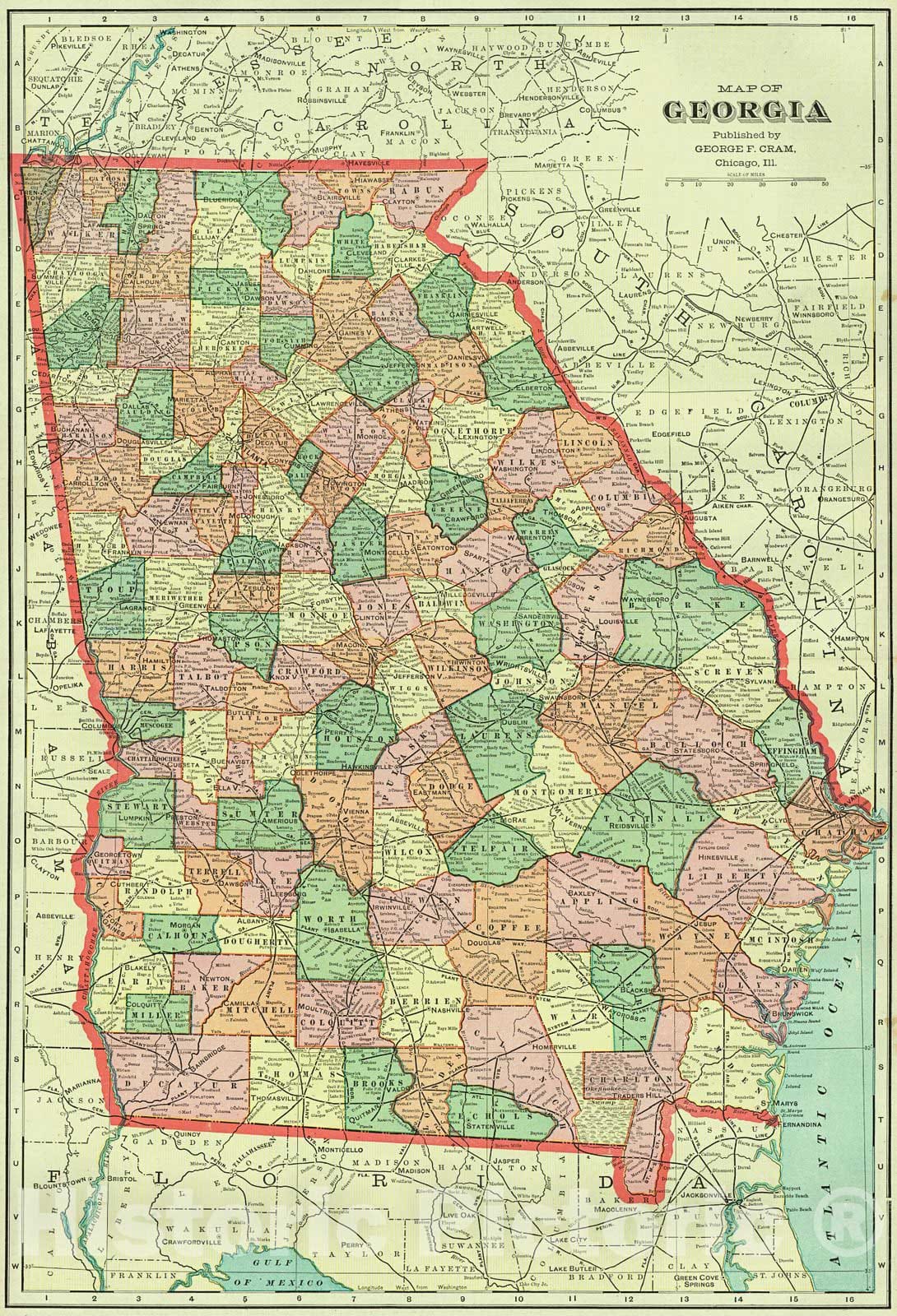 Historic Map : 1903 Map of Georgia : Vintage Wall Art