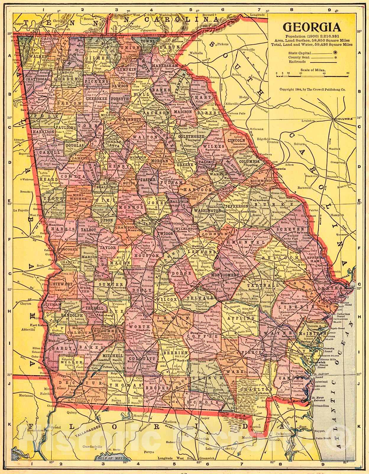 Historic Map : 1908 Georgia : Vintage Wall Art