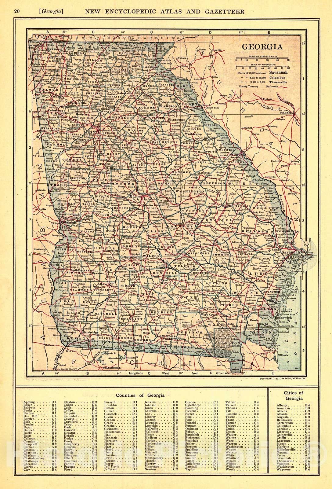 Historic Map : Georgia, 1909 : Vintage Wall Art