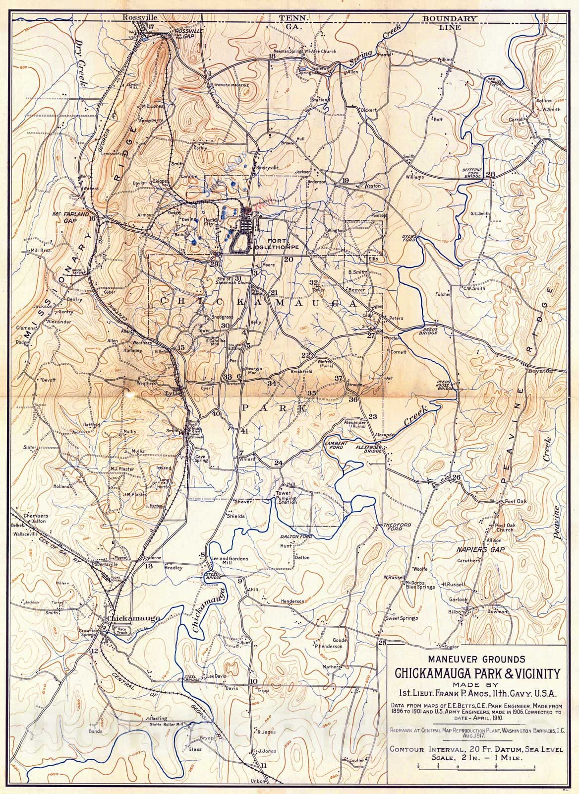 Historic Map : 1917 Maneuver Grounds, Chickamauga Park and Vicinity : Vintage Wall Art