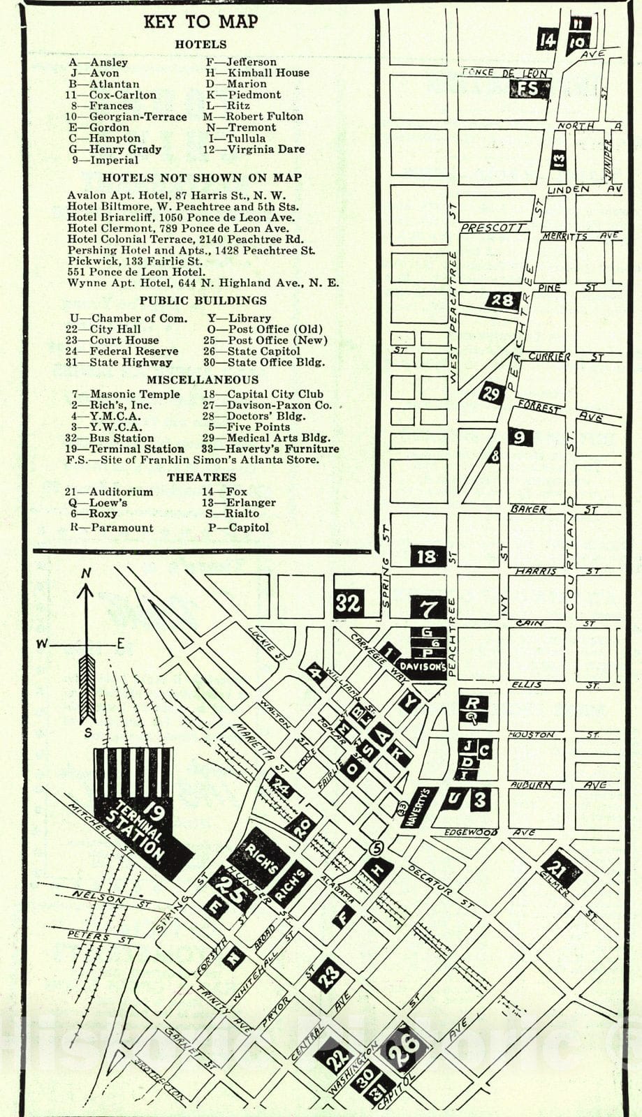 Historic Map : 1936 (Map of Downtown Atlanta) : Vintage Wall Art