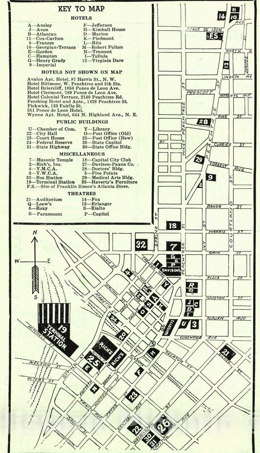 Historic Map : 1936 (Map of Downtown Atlanta) : Vintage Wall Art