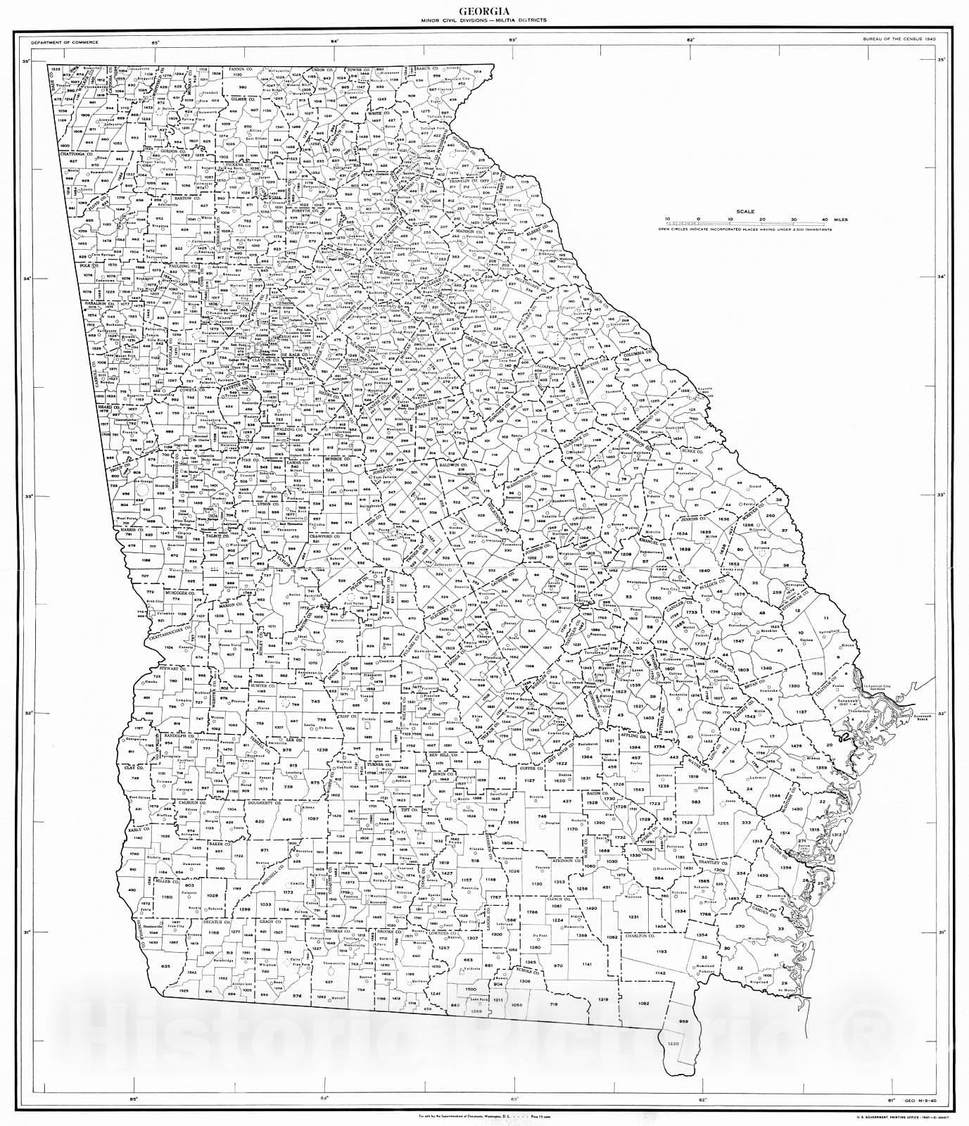 Historic Map : 1940 Georgia Minor Civil Divisions - Militia Districts (1940 census) : Vintage Wall Art