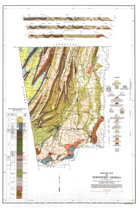 Historic Map : 1946 Geologic Map of Northwest Georgia : Vintage Wall Art