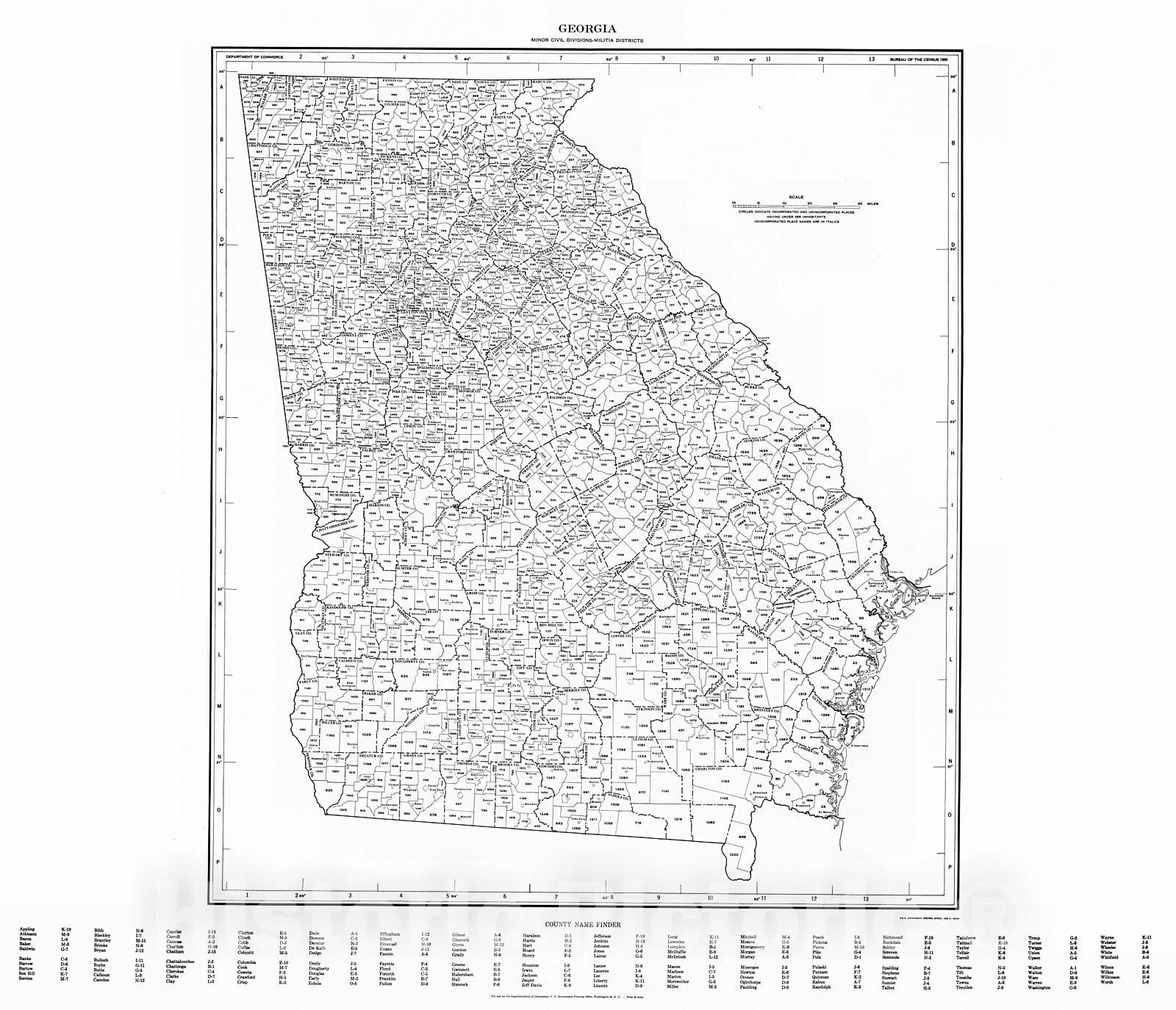 Historic Map : 1950 Georgia Minor Civil Divisions - Militia Districts (1950 census) : Vintage Wall Art