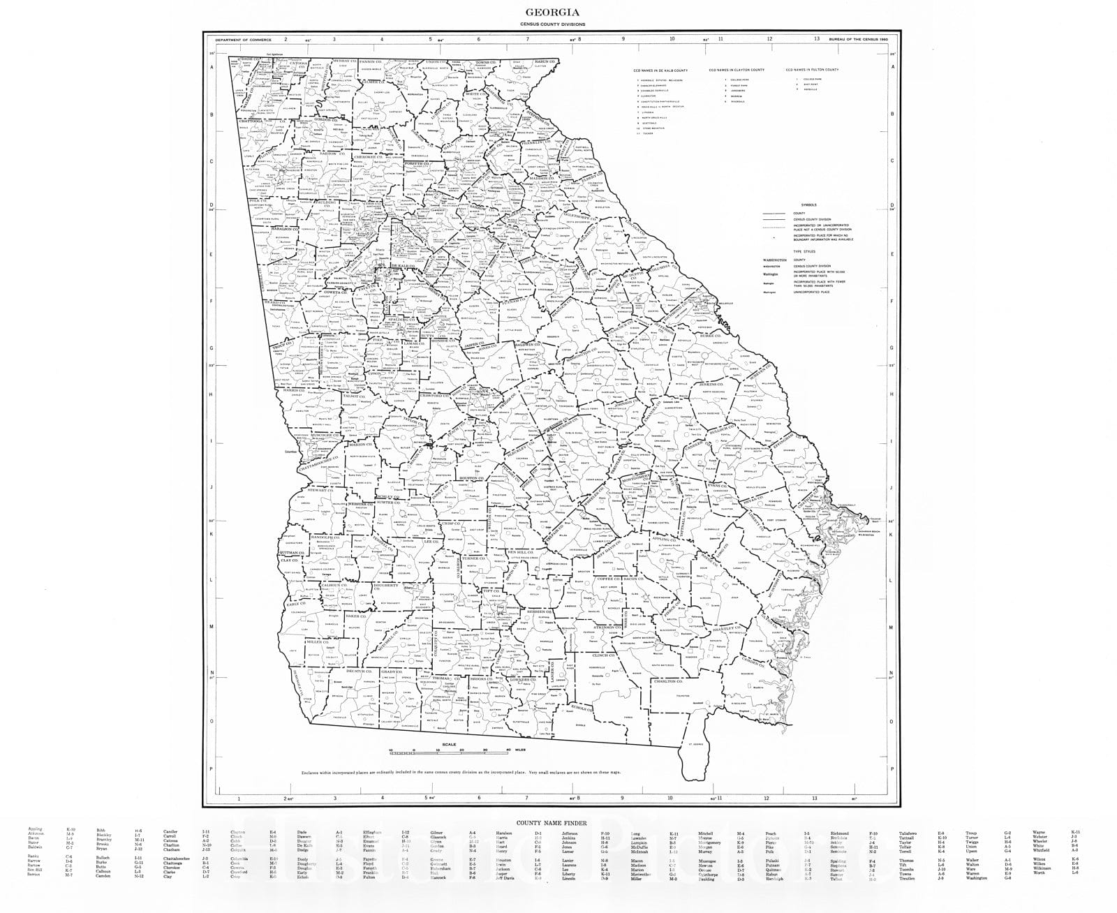 Historic Map : 1960 Georgia Minor Civil Divisions - Militia Districts (1960 census) : Vintage Wall Art