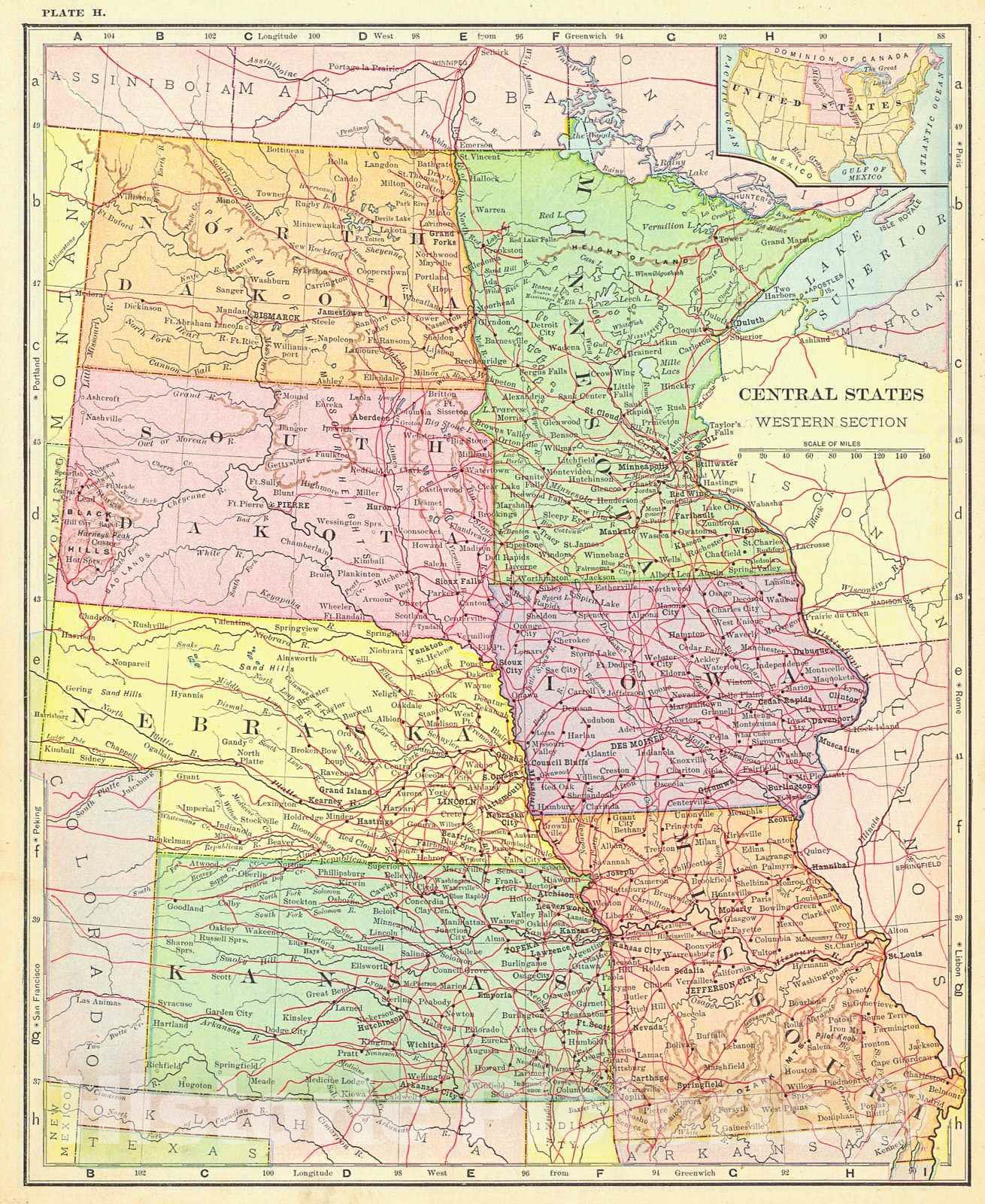 Historic Map : 1897 Central States Western Section Plate H : Vintage Wall Art
