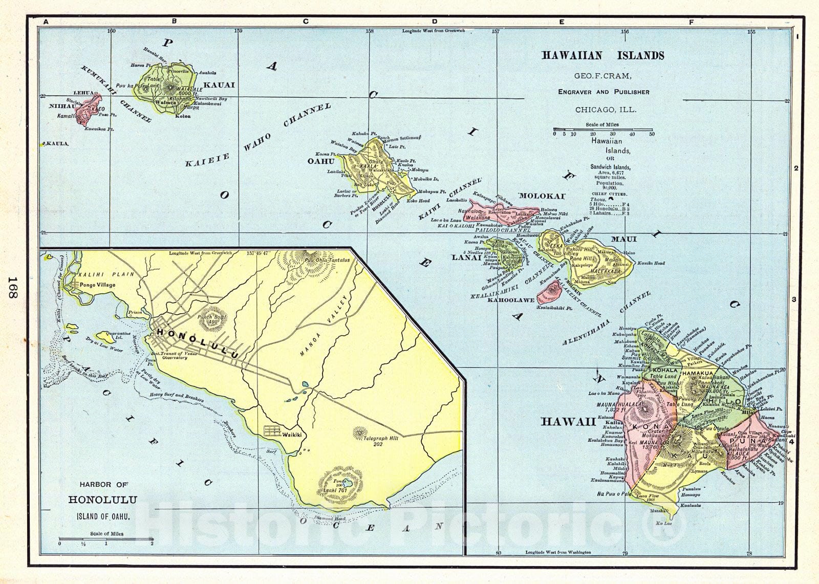 Historic Map : 1898 Hawaiian Islands : Vintage Wall Art
