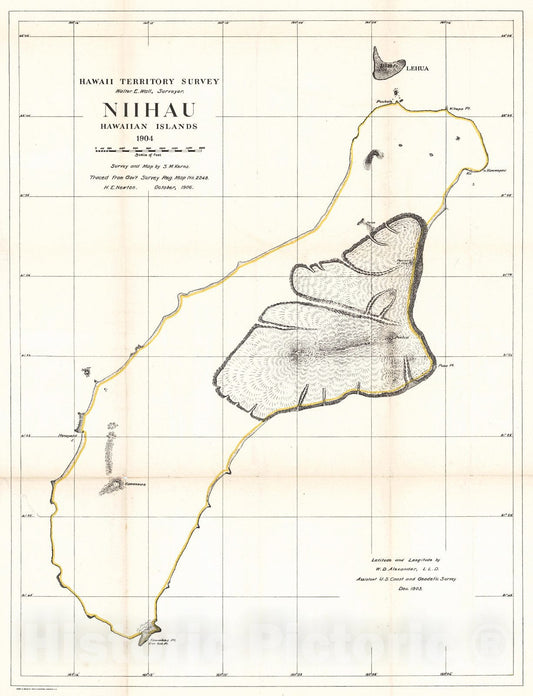 Historic Map : 1904 Niihau : Vintage Wall Art