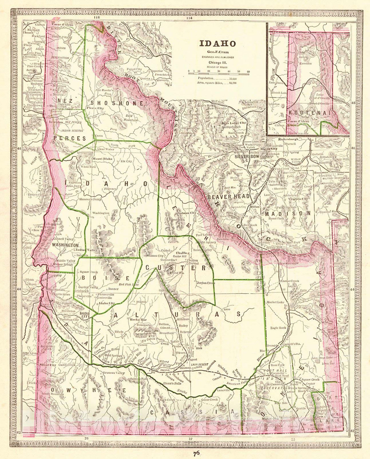 Historic Map : 1885 Idaho : Vintage Wall Art