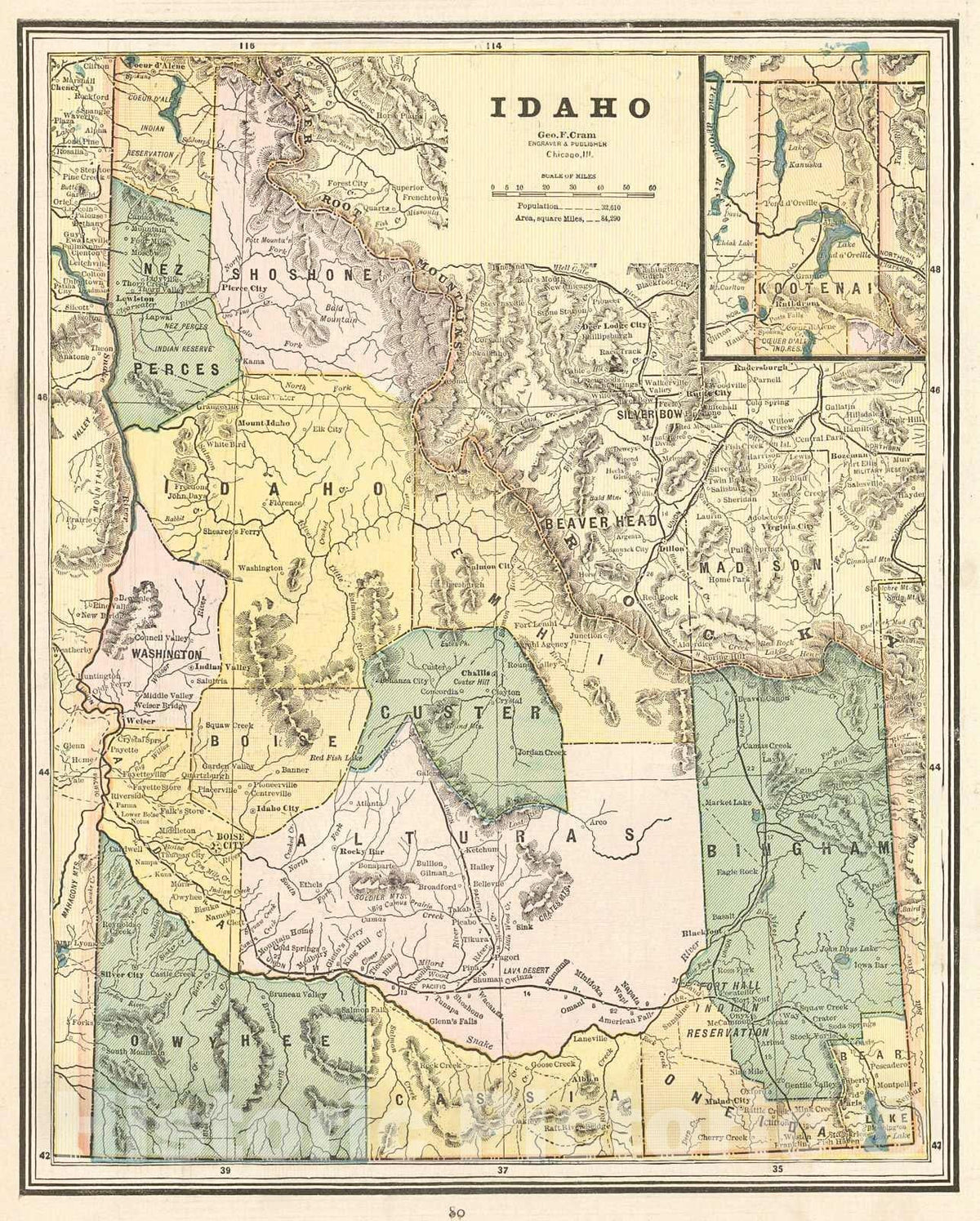 Historic Map : 1887 Idaho : Vintage Wall Art