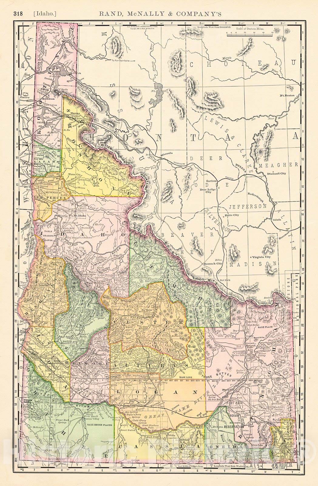 Historic Map : 1888 Idaho : Vintage Wall Art