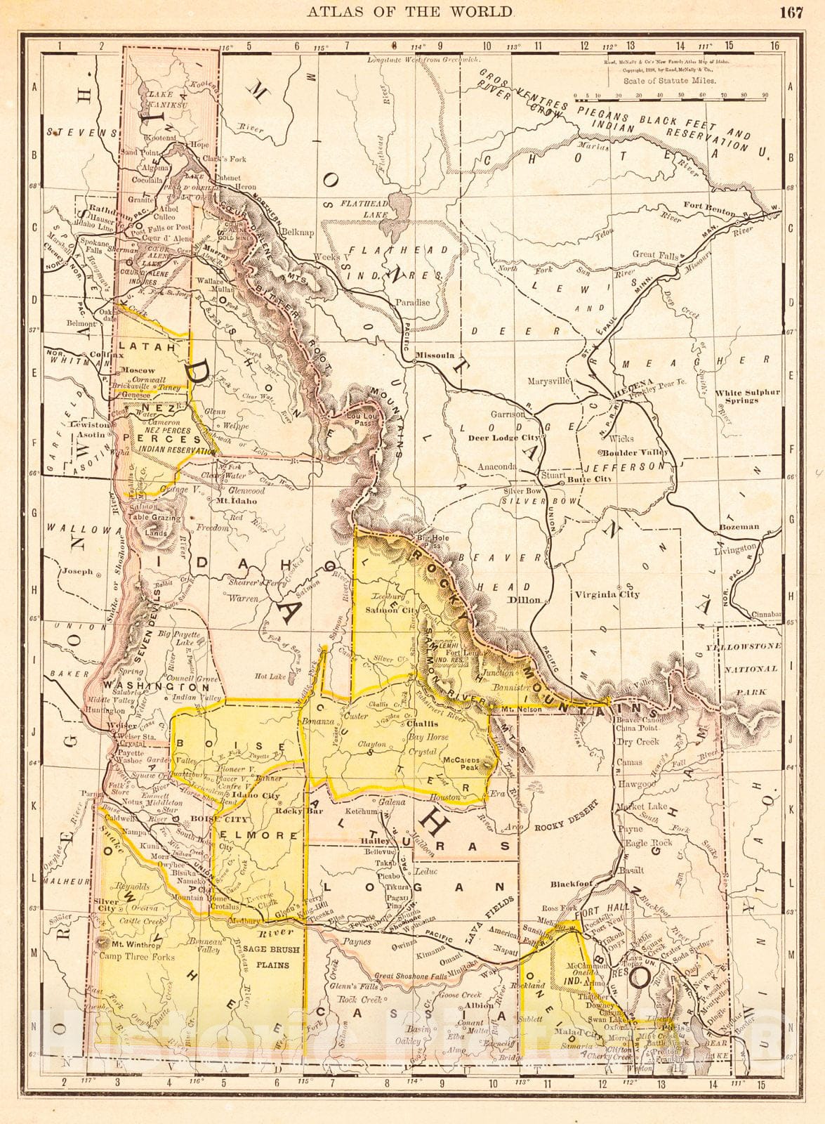 Historic Map : 1888 Rand McNally's New Family Atlas Map of Idaho : Vintage Wall Art