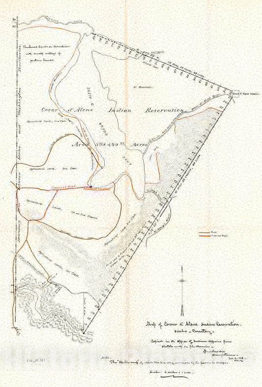 Historic Map : 1888 Map of Coeur d'Alene Indian Reservation, Idaho Territory : Vintage Wall Art