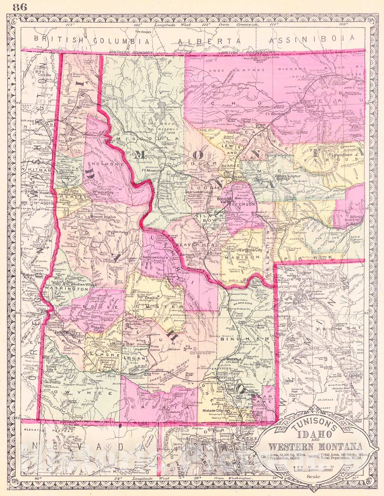 Historic Map : 1891 Tunison's Idaho and Western Montana : Vintage Wall Art