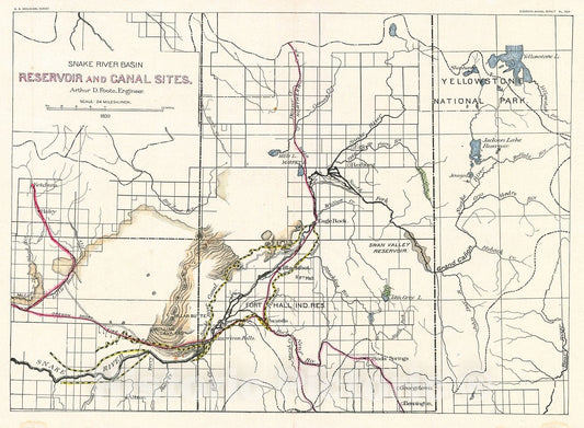 Historic Map : 1891 Snake River Basin - Reservoir and Canal Sites : Vintage Wall Art