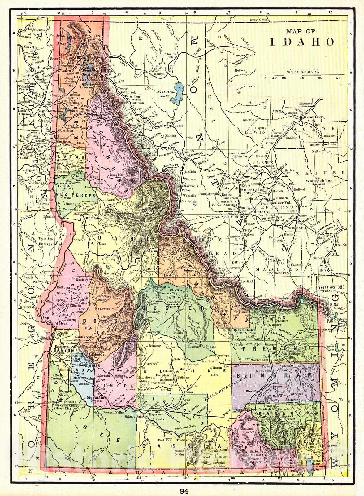 Historic Map : 1898 Map of Idaho : Vintage Wall Art