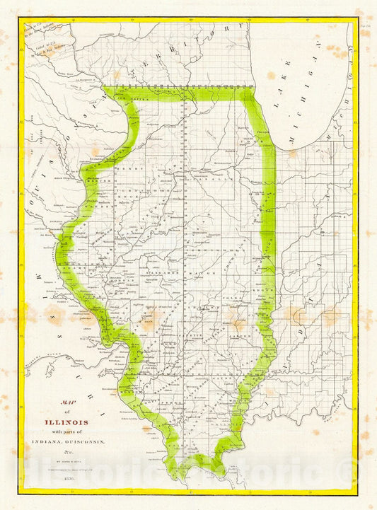 Historic Map : 1836 Map of Illinois with parts of Indiana, Wisconsin : Vintage Wall Art