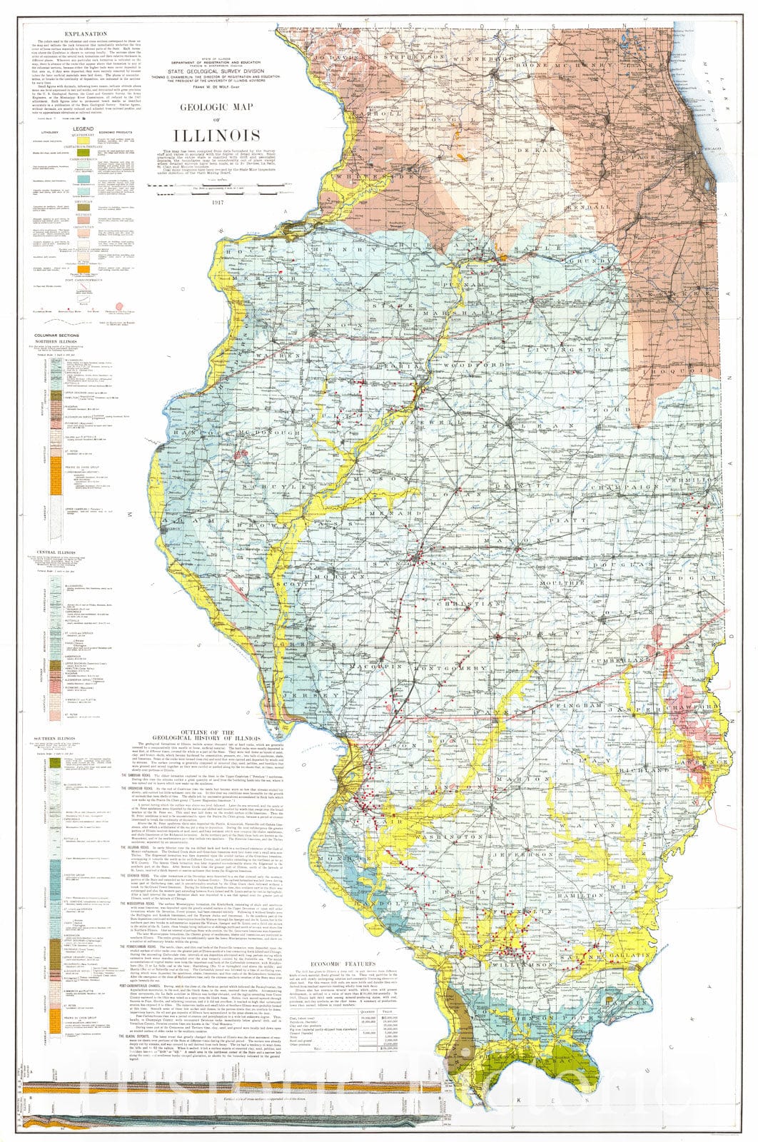 Historic Map : 1917 Geologic Map of Illinois : Vintage Wall Art