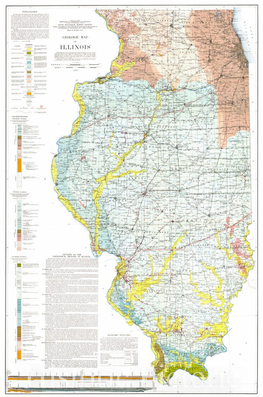 Historic Map : 1917 Geologic Map of Illinois : Vintage Wall Art