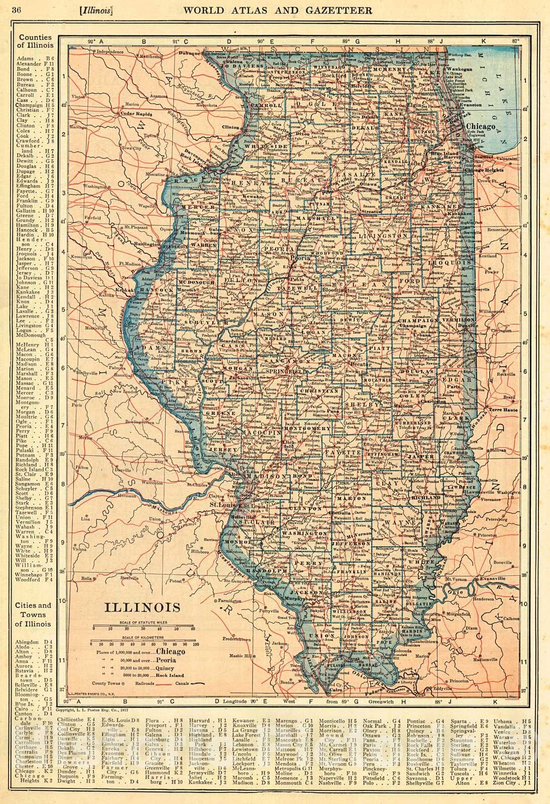 Historic Map : 1920 Illinois : Vintage Wall Art