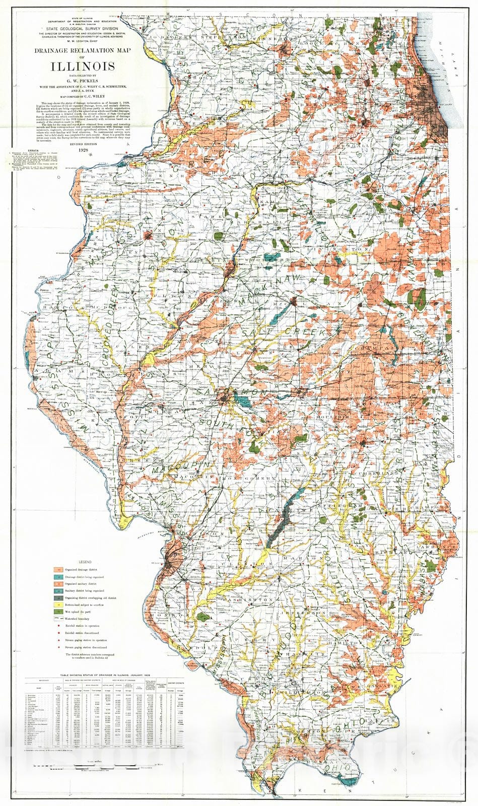 Historic Map : 1929 Drainage Reclamation Map of Illinois : Vintage Wall Art