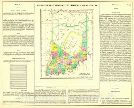 Historic Map : 1822 Geographical, Statistical, and Historical Map of Indiana : Vintage Wall Art
