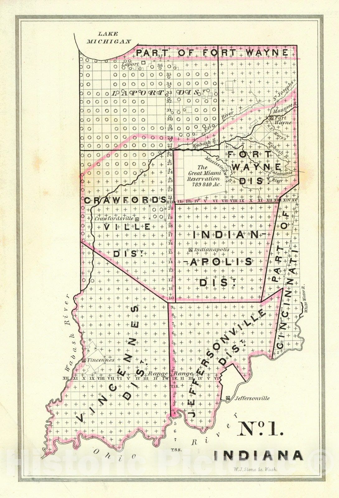 Historic Map : 1841 No. 1 Indiana : Vintage Wall Art