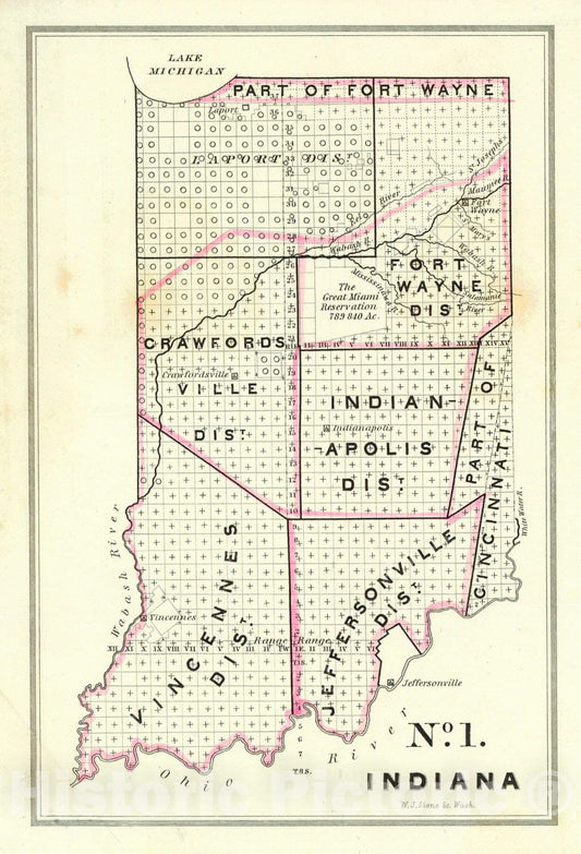 Historic Map : 1841 No. 1 Indiana : Vintage Wall Art