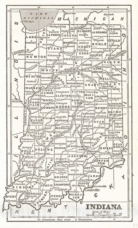 Historic Map : 1853 Indiana : Vintage Wall Art