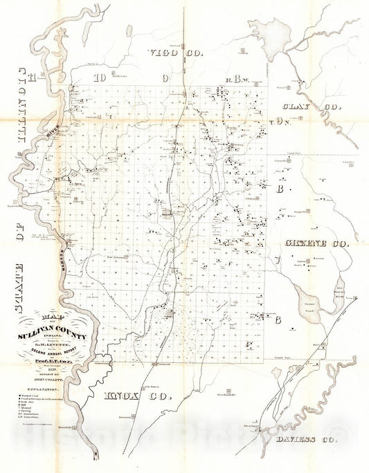 Historic Map : 1870 Map of Sullivan County, Indiana : Vintage Wall Art