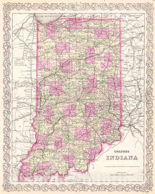 Historic Map :  Colton's Indiana : Vintage Wall Art