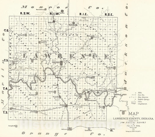 Historic Map : 1873 Map of Lawrence County, Indiana : Vintage Wall Art