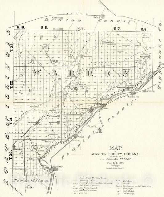 Historic Map : 1873 Map of Warren County, Indiana : Vintage Wall Art