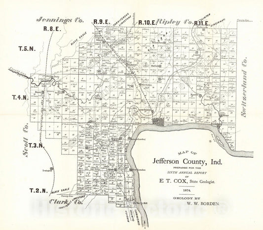 Historic Map : 1874 Map of Jefferson County, Indiana : Vintage Wall Art