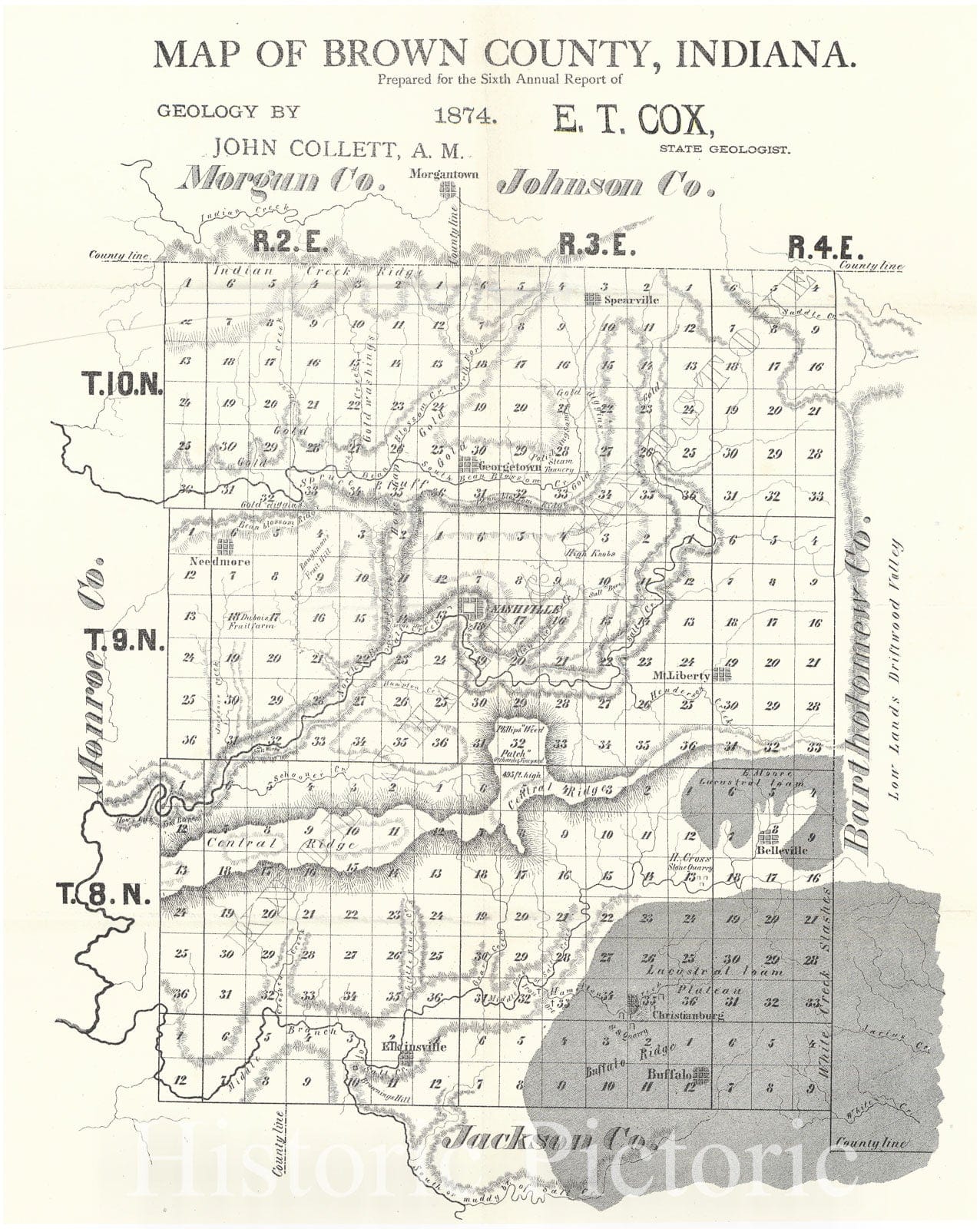 Historic Map : 1874 Map of Brown County, Indiana : Vintage Wall Art